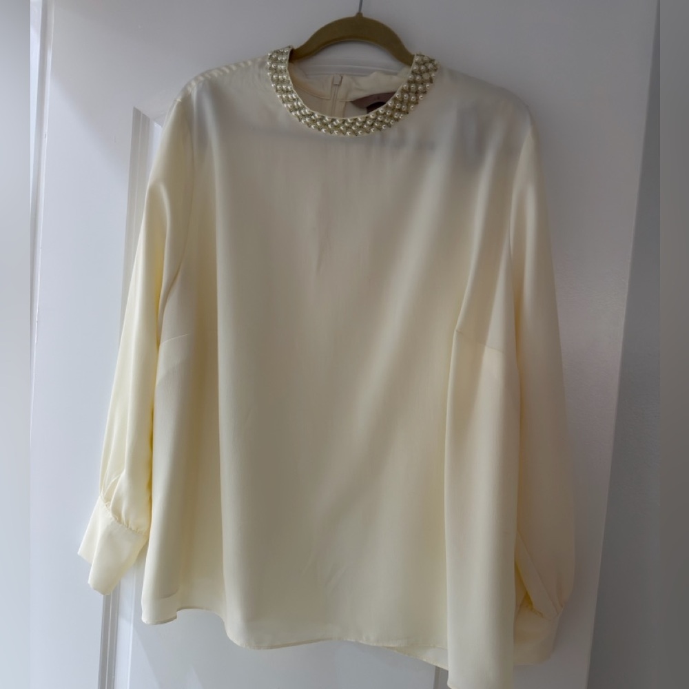 H&M Cream Blouse with Pearl Accents